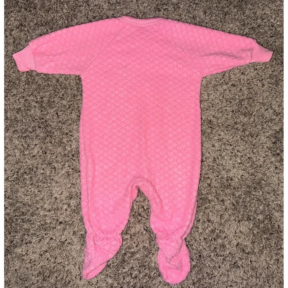 Vtg Carter's Pink Quilted Footie Pajamas Sz 0-6 Months Baby Sleeper Bunny Rabbit